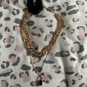 Nasty Gal Gold Lock and Key Layered Necklace